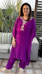 Purple Crepe Embroidered Kaftan with Farshi Salwar
