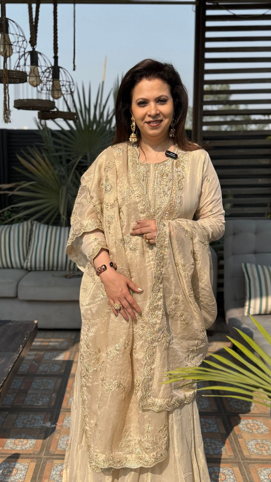 Ivory Gold Tissue Embroidered One Piece with Dupatta