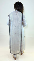 Off White Thread Embroidered Top and Bottom with Cape