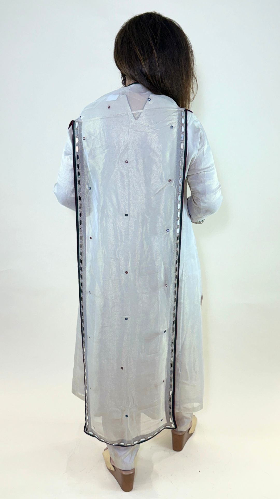 Off White Thread Embroidered Top and Bottom with Cape