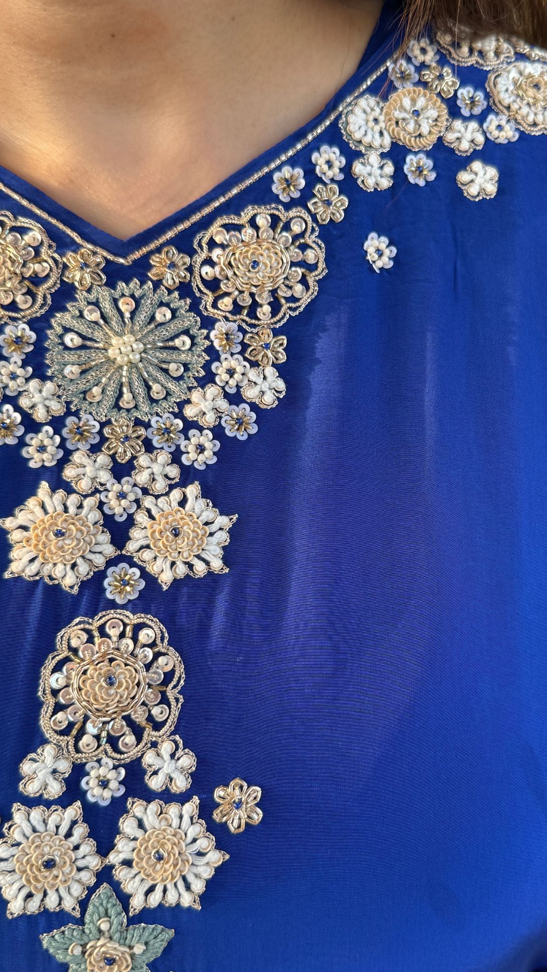 Blue Crepe Embroidered Kaftan with Farshi Salwar