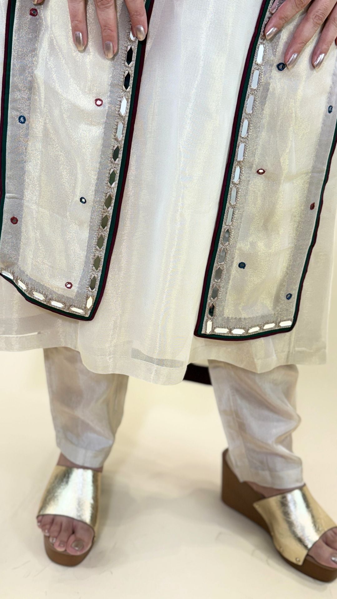 Off White Thread Embroidered Top and Bottom with Cape