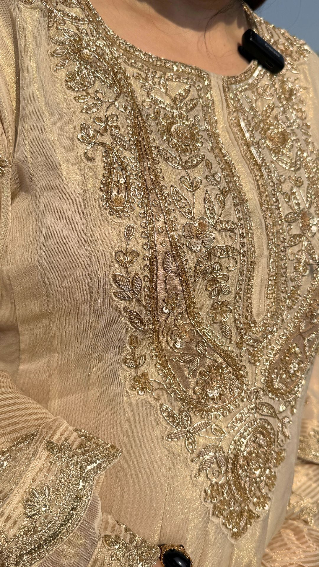 Ivory Gold Tissue Embroidered One Piece with Dupatta