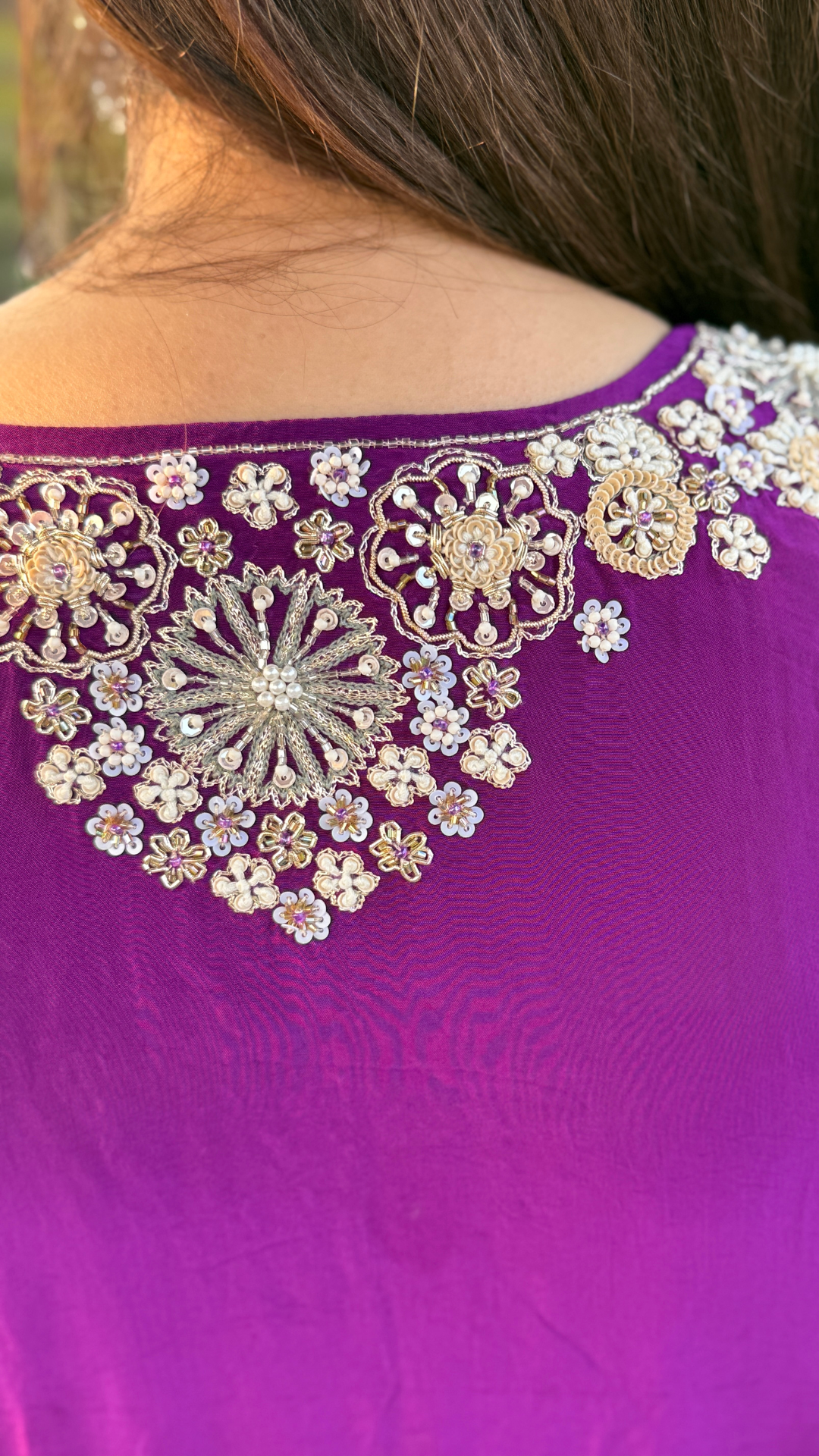 Purple Crepe Embroidered Kaftan with Farshi Salwar