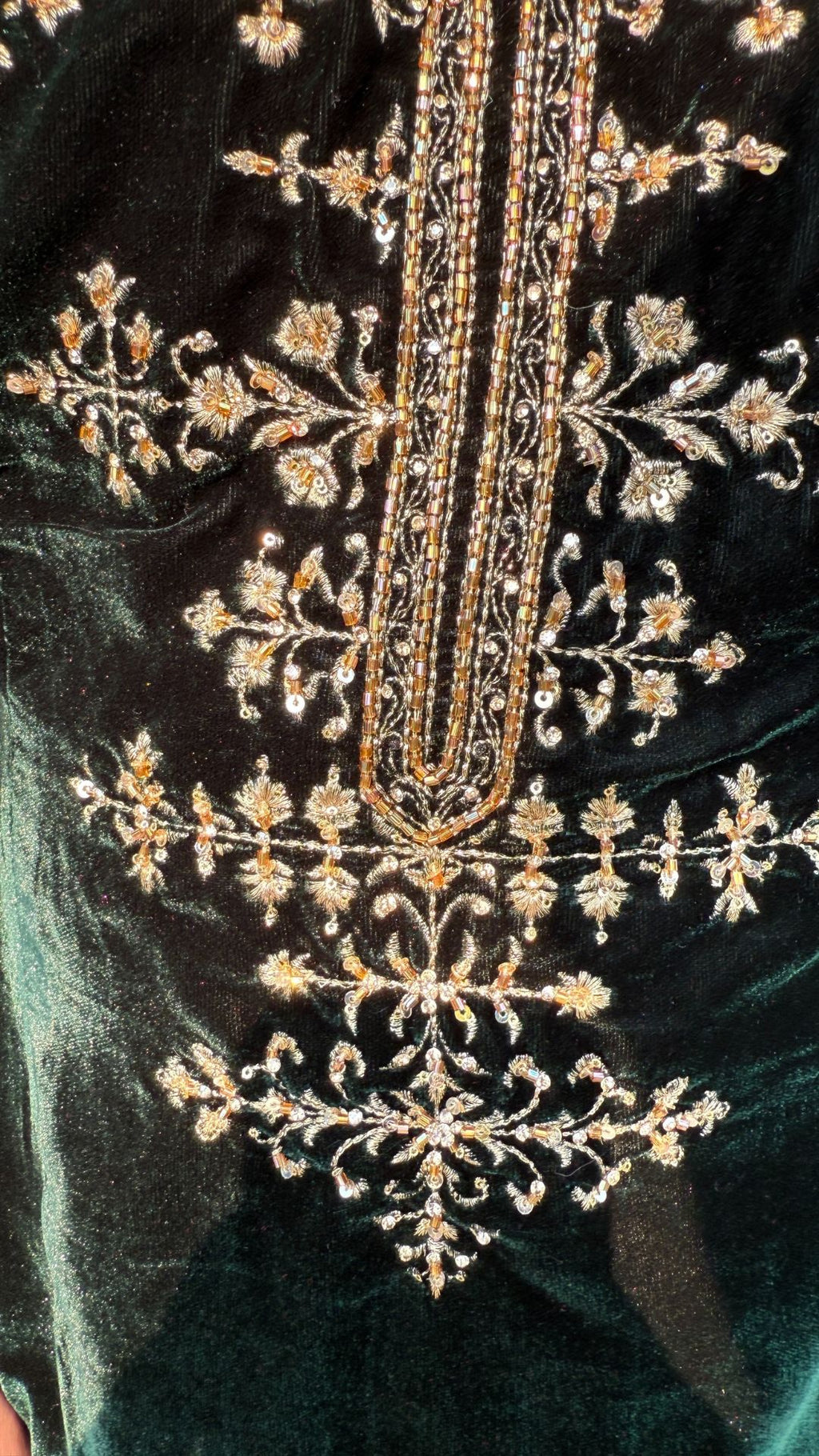 Dark Green Embroidered Velvet Shirt with Flared Palazzo and Dupatta