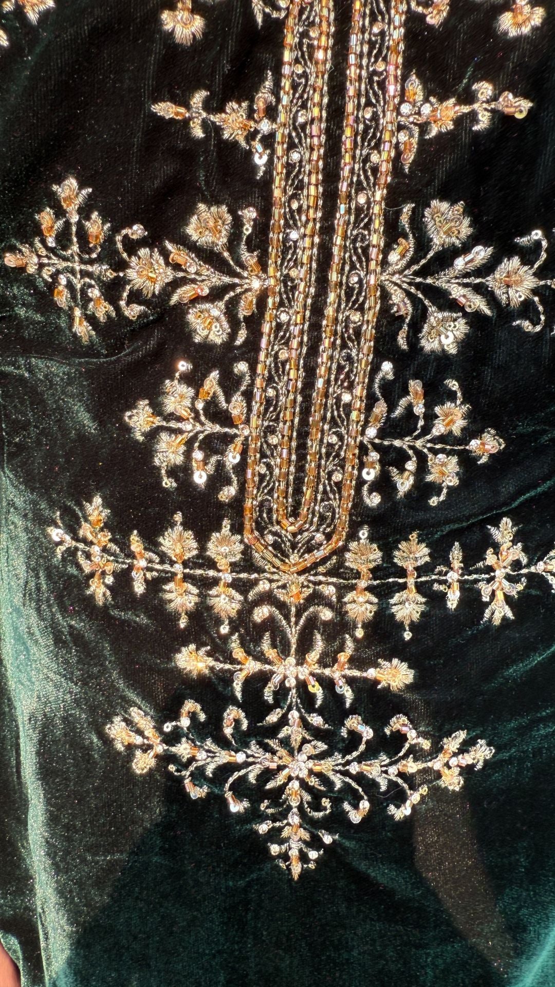 Dark Green Embroidered Velvet Shirt with Flared Palazzo and Dupatta