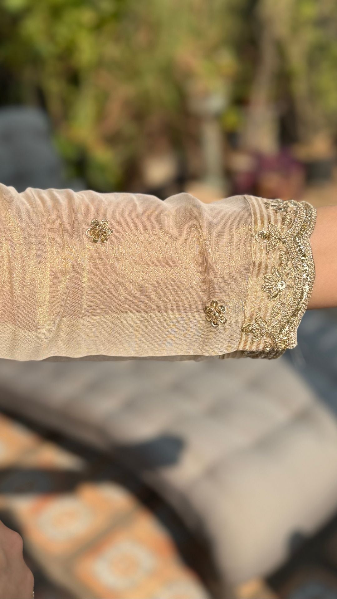 Ivory Gold Tissue Embroidered One Piece with Dupatta