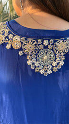 Blue Crepe Embroidered Kaftan with Farshi Salwar