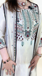 Off White Thread Embroidered Top and Bottom with Cape