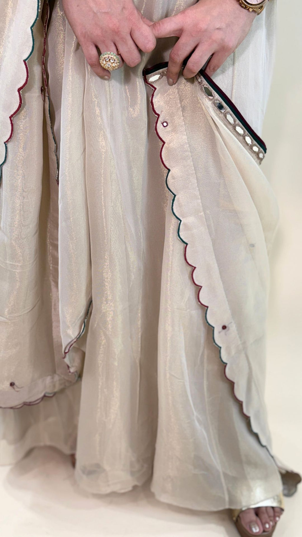 Off White Thread Embroidered One Piece and Dupatta