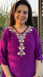 Purple Crepe Embroidered Kaftan with Farshi Salwar