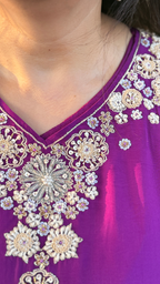 Purple Crepe Embroidered Kaftan with Farshi Salwar
