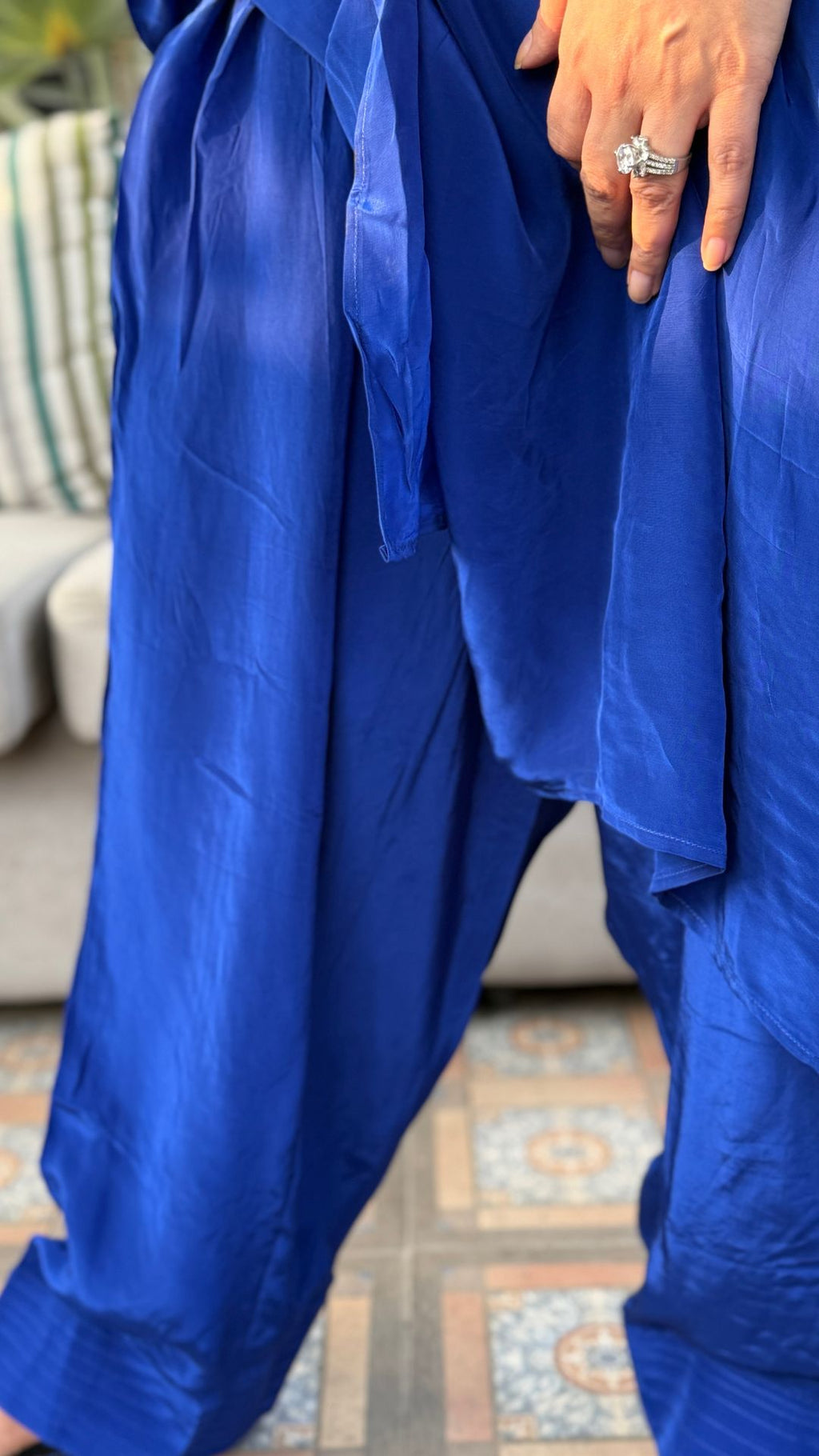 Blue Crepe Embroidered Kaftan with Farshi Salwar