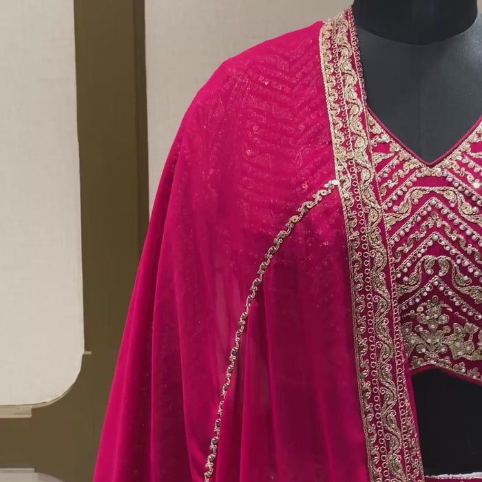 Magenta Georgette Lehenga With Dori & Sequins Work